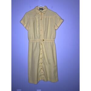 1980s Germaine Bright Yellow Coquette Cottage Feminine Hostess Button Up Dress L
